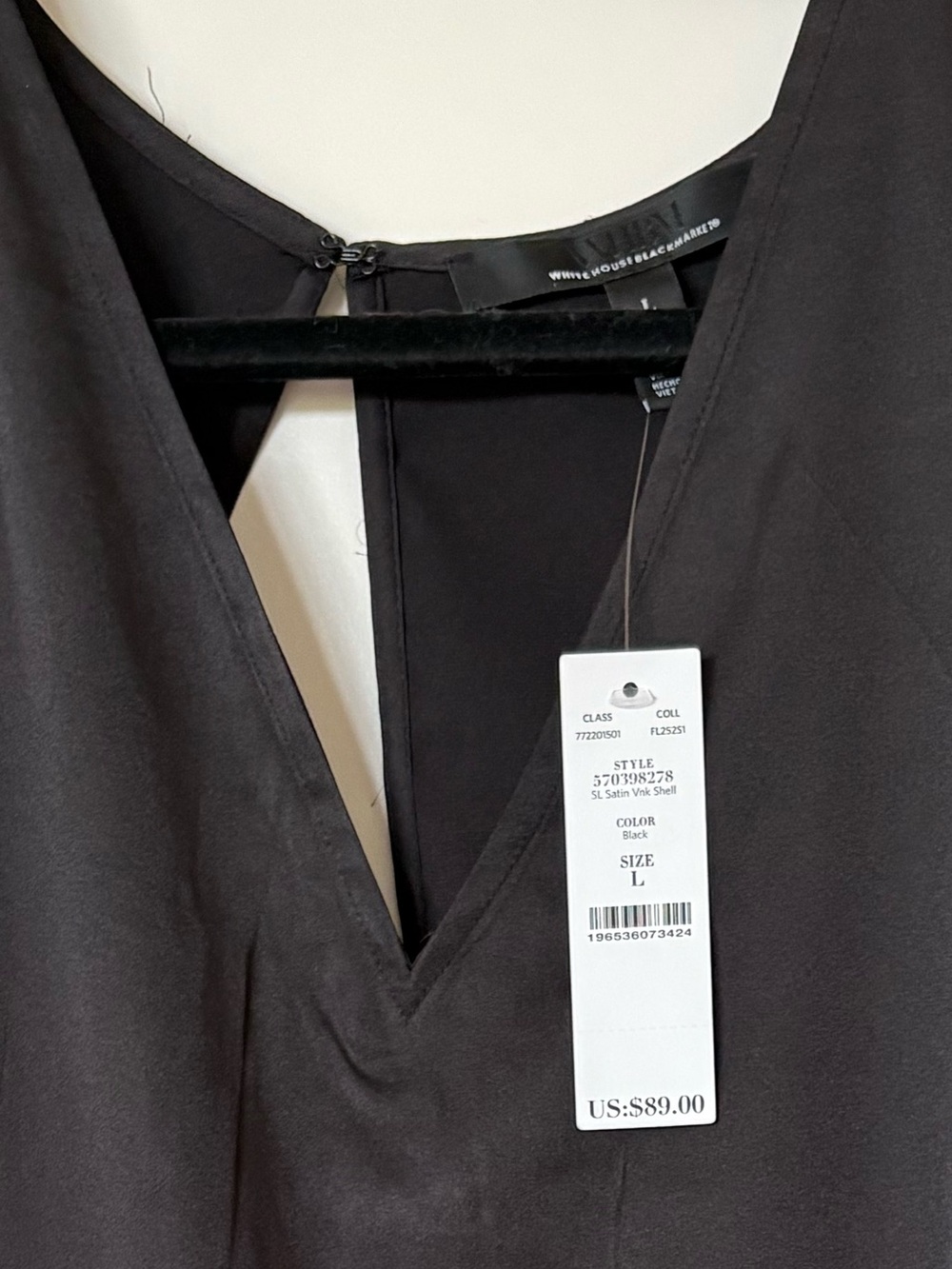 White House Black Market Black Strapless V-Neck Satin Dress